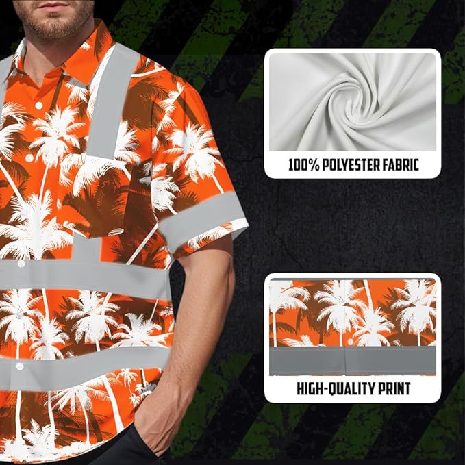 High Visibility Hawaiian Shirt for Men Tropical Shirts Custom Name Floral Outfit Reflective Safety Workwear