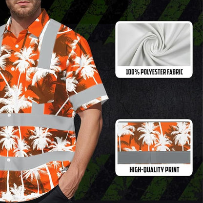 High Visibility Hawaiian Shirt for Men Tropical Shirts Custom Name Floral Outfit Reflective Safety Workwear