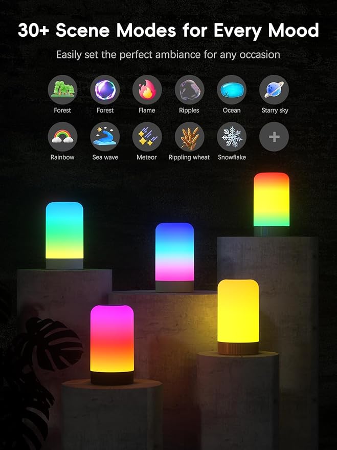 RGBICWW Smart Table Lamp, Touch Bedside Lamp with App Control, LED Desk Lamp with Music Sync, 30+ Scenes & 16M Colors, Smart Lamps for Bedroom Living Room Gaming Dimmable Night Light, Grey