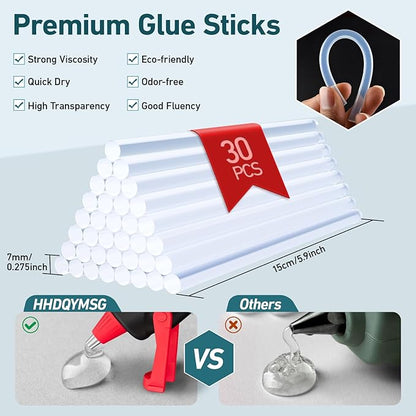 Cordless Hot Glue Gun, 20W Hot Glue Gun with 30PCS Premium Glue Sticks & 1m USB-C Cable, 2000mAh Built-in Battery Suitable for School Craft, Home Repair, DIY (Black-2000mAh)