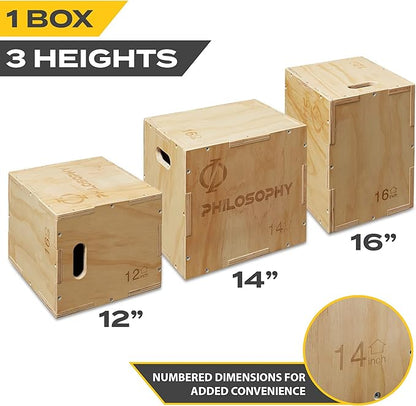 Philosophy Gym 3 in 1 Wood Plyometric Box - Jumping Plyo Box for Training and Conditioning