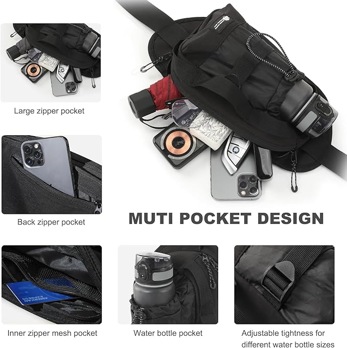Waist Pack with Water Bottle Holder for Men Women Waist Bag Running Waist Pack Waterproof Dog Walking bag for Outdoor Travel Cycling Climbing Walking Fit All Phones (Bottle Not Included)