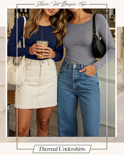 Neer 3 Pack Women's Thermal Shirts Long Sleeve Crew Neck Fleece Lined Undershirts Slim Fit Basic Tops Winter Base Layer