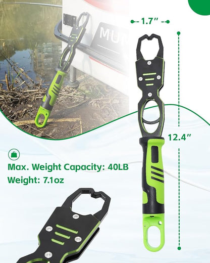 Fish Lip Gripper - 12.4" Aluminum Alloy Fish Grabber, Corrosion-Resistant Fish Holder for Saltwater, Max. 40lbs Scale with Non-retraction Jaws, Fishing Gear