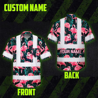 High Visibility Hawaiian Shirt for Men Tropical Shirts Custom Name Floral Outfit Reflective Safety Workwear