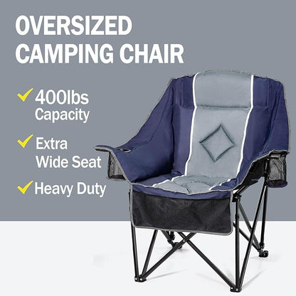 Oversized Camping Chairs Extra Wide 400lbs Capacity, Heavy Duty Folding Outdoor Chair with 2 Cup Holder & Storage Pocket, Padded and Portable Lawn Chair for Adults, Camp, Fishing, Tailgating, Picnic