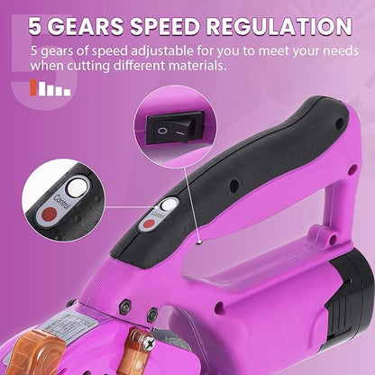 BAOSHISHAN Electric Fabric Rotary Cutter with 2x14.8V Battery Big Cordless Speed Adjustable Scissor 100mm/4inch Round Knife Leather Cutting Machine Suitable for Multi-Layer Fabric (Purple (Cordless))