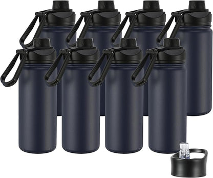 16 oz Insulated Water Bottle with Straw Lids, Stainless Steel Kids Water Bottles for School, Double Wall Vacuum Metal Water Bottle with Straw & Wide Mouth Lid, Navy 8 Pack