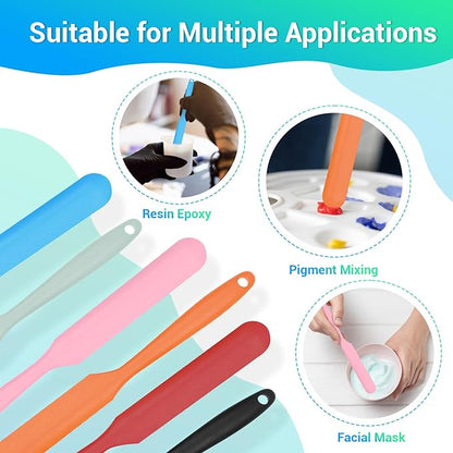 Gartful 6PCS Colored Silicone Spatula Stick, Reusable Epoxy Stir Sticks Scraper DIY Crafts Tools for Mixing Resin, Paint, Waxing, Liquid, Arts Projects, Facial Mask Stirring Rods, 6 Colors
