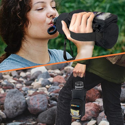 SUN CUBE Water Bottle Carrier with Strap, Insulated Water Bottle Carrier Bag with Phone Pocket Pouch, Sleeve Sling Purse Crossbody Bottle Holder for Walking, Sports, Hiking Accessories 40/64 oz