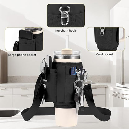 All Day Quencher Carry All for Stanley 40/30 oz Tumbler, Crossbody Bag with Phone Holder & Strap, Water Bottle Carrier Bag