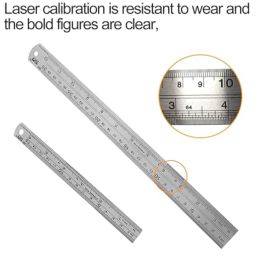 YouOKLight Metal Ruler Set, 6 inch Ruler and 12 inch Ruler. Ruler Inches and Centimeters, Metric Ruler 12 Inches, Metal Ruler 12 inch, Drawing Ruler, Precision Measuring Metal Ruler Silver
