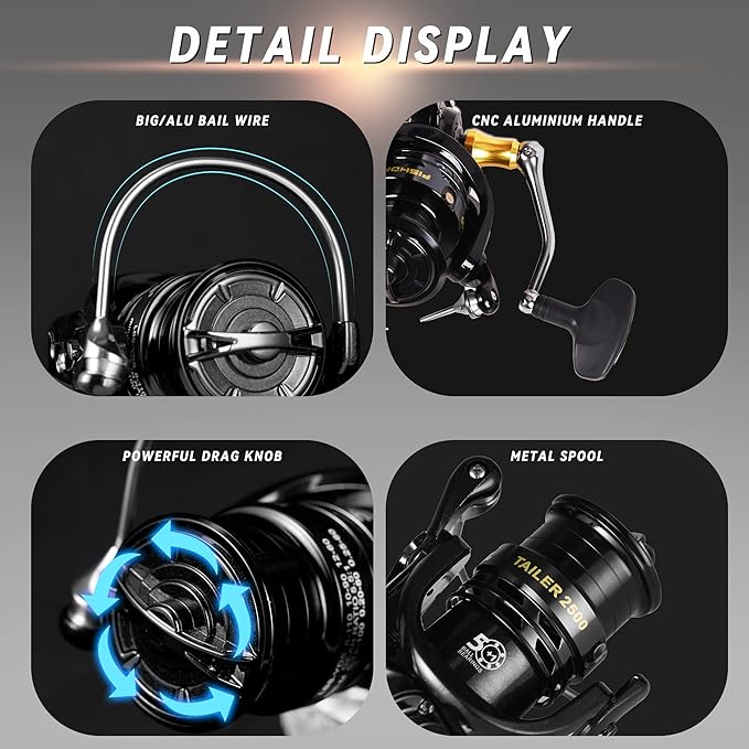 Fishing Reels Spinning Reel Left/Right Interchangeable Aluminium Handle, 7.5 oz Ultralight Spinning Reels, 5.5:1 Gear Ratio Deep/Shallow Aluminum Spool for Freshwater and Saltwater