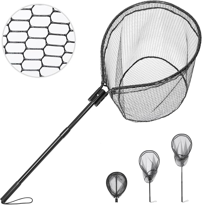 High Strength Large Landing Net - Fishing Net with Long Telescoping Handle and Soft Rubber Netting, Dip Net for Fishing, Ideal for Boat, Pier, River Angling