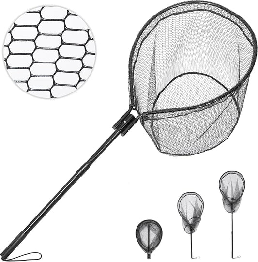 High Strength Large Landing Net - Fishing Net with Long Telescoping Handle and Soft Rubber Netting, Dip Net for Fishing, Ideal for Boat, Pier, River Angling