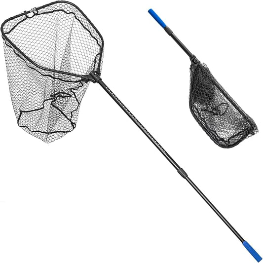 Long Fishing Net, Foldable Landing Net with Telescoping Handle, Rubber Netting, Lightweight & Strong, Length 56″-75″, Hoop Size 20″ x 19″, Depth 20″, 25 lbs. Capacity