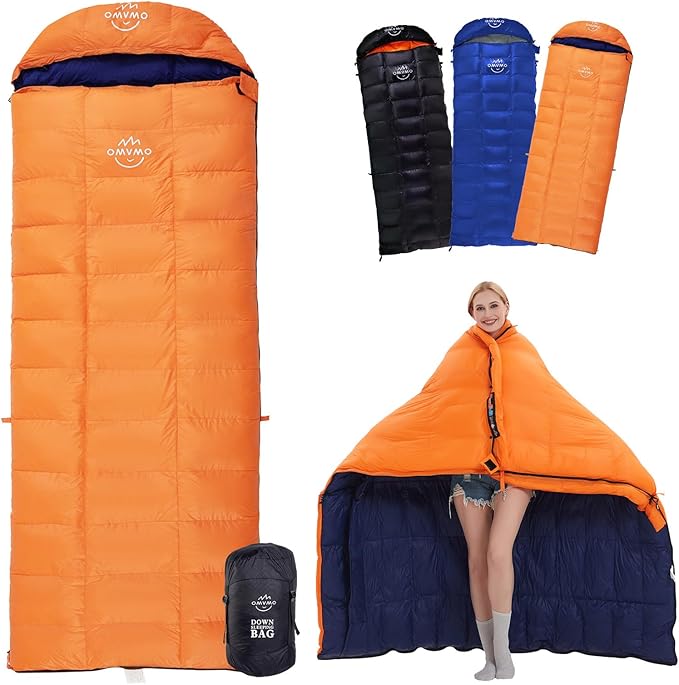 -10°F 0°F 10°F 15°F Down Sleeping Bag for Adults,800/650 Fill Power,Ultralight Wearable 4 Season Cold Weather Rectangle Sleeping Bag for Camping Hiking,Can be Used as a Down Blanket or Cloak