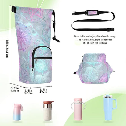 Rainbow Color Circular Pentagrams Stars Water Bottle Holder with Strap Insulated Water Bottle Carrier Crossbody Bags Pouch with Phone Pocket for Travel Gym Hiking Walking Running