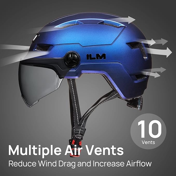 ILM Adult Bike Helmet with USB Rechargeable LED Front and Back Light Mountain&Road Bicycle Helmets for Men Women Removable Goggle Cycling Helmet E3-10L