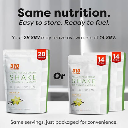 310 Nutrition Organic All-In-One Meal Replacement Shake Powder - Plant-Based Protein Smoothie Blend w/Fiber, Probiotics & Adaptogens - Low Carb, Vegan, Keto & Paleo - Vanilla - 28 Servings