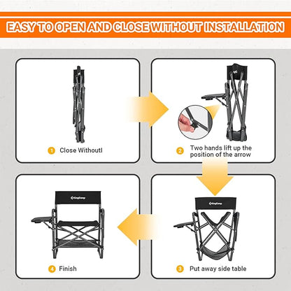 KingCamp Directors Chair with Side Table, Folding Camping Chairs for Adults with Storage Pockets, Breathable for Outside Camping, Lawn, Picnic, Beach & Fishing (Black)