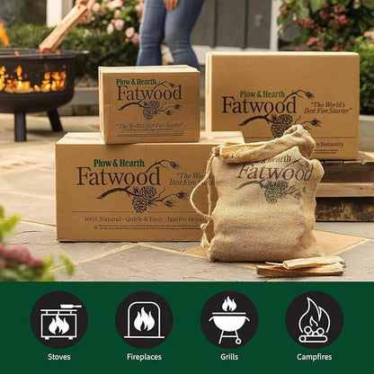 Plow & Hearth 2 LBS Fatwood Fire Starter Sticks Organic Kindling, Easy Ignition Fat Wood, All Natural Firestarters for Fire Pit, Wood Stoves, Fireplaces, Campfires, Bonfires, BBQ