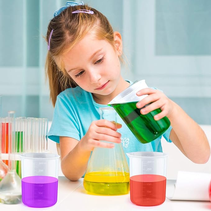 Coopay 12 Pack 300ml/10.1oz Plastic Beakers Epoxy Mixing Cups, Plastic Graduated Cups Clear Multipurpose Measuring Cups with 50 Pack Wooden Stirring Sticks for Resin, Epoxy, Stain, Mixing Paint