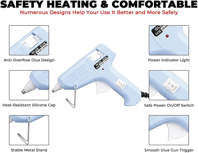 Hot Glue Gun, 20W Fast‑Preheating High‑Temp Mini Hot Melt Glue Gun Kit with 30 Glue Sticks (100mm x 7mm) for School Projects, DIY, Arts & Crafts, Quick Home Repairs