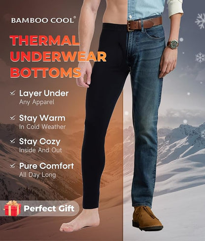 Men's Lightweight Thermal Underwear Bottoms Fleece Lined Long Johns for Men Base Layer Pants for Cold Weather