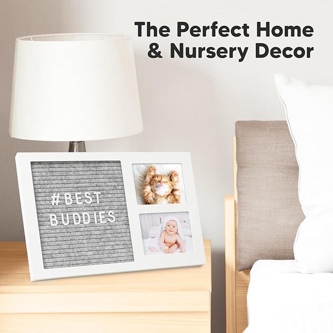 Nursery Picture Frame with Felt Letter Board - Baby Keepsake Frame for Ultrasound Photo & Birth Announcement, Boys & Girls Gender Reveal Gifts, Cute Baby Shower Gifts for New Mom(Alpine White)