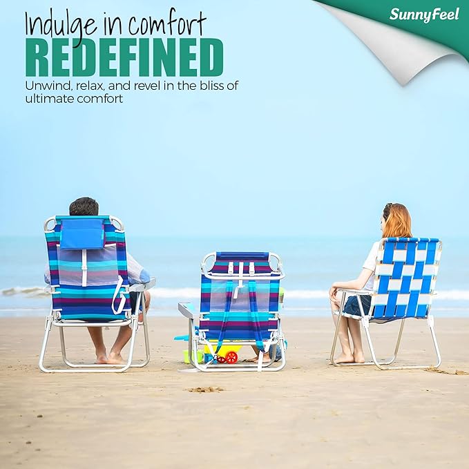 SUNNYFEEL Oversized Tall Folding Beach Chair Lightweight, 17" Portable Sand Chair for Adults Heavy Duty 500 LBS with Cup Holders, Foldable High Camping Lawn Chairs for Camp/Outdoor/Picnic/Sports