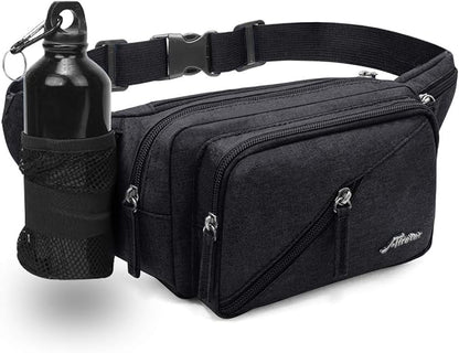 Fanny Pack Waterproof Waist Bag Pack Men Women Hip Bum Bag With Water Bottle Holder Adjustable Strap Suitable For Outdoors Workout Traveling Hiking Cycling Dog Walking Pouch Bag(black)