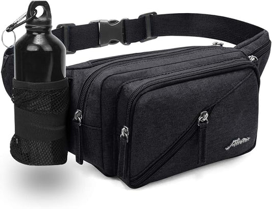 Fanny Pack Waterproof Waist Bag Pack Men Women Hip Bum Bag With Water Bottle Holder Adjustable Strap Suitable For Outdoors Workout Traveling Hiking Cycling Dog Walking Pouch Bag(black)