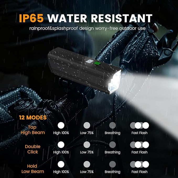 Bike Light for Night Riding, 2000LM Bike Headlight and Taillight Set with Brake Sensing, 4500mAh USB Rechargeable Waterproof Bicycle Light Set Features Daytime Running Light Mode,Perfect for Adult