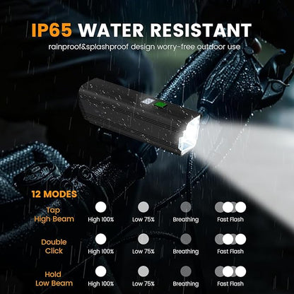 Bike Light for Night Riding, 2000LM Bike Headlight and Taillight Set with Brake Sensing, 4500mAh USB Rechargeable Waterproof Bicycle Light Set Features Daytime Running Light Mode,Perfect for Adult