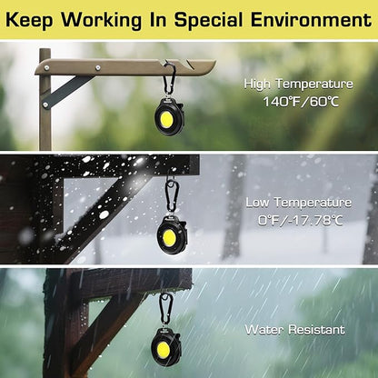 WORKPRO COB Keychain Light, 2Pcs Small Work Keychain Flashlight with Hat Clip, EDC Rechargeable Magnetic 3 Light Modes Carabiner Flashlight for Running, Emergency Hiking and Repairing, Black