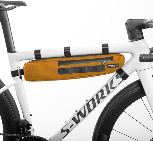 ALMSTHRE Signature Bike Frame Bag - California Gold, Small/Medium Sizing | Durable Recycled Ripstop Material, Waterproof Zippers & Customizable Design for Essentials