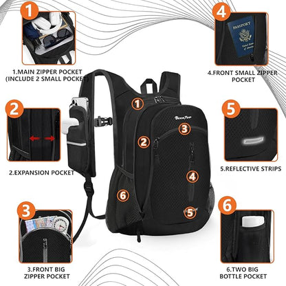 Seektop Small Hiking Backpack 12L to 15L Expandable Travel Packable Waterproof Daypack Lightweight Hiking Bag for Women Men