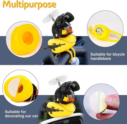 wonuu Rubber Duck Bike Bell, Squeeze Ducks with Helmet for Cycling Car Dashboard Decorations Motorcycle Bicycle Accessories