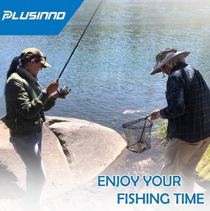 PLUSINNO Fishing Net Fish Landing Net, Foldable Collapsible Telescopic Pole Handle, Durable Nylon Material Mesh, Safe Fish Catching or Releasing