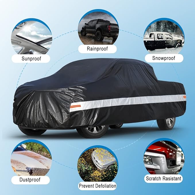 10 Layers Truck Cover Waterproof All Weather. Pickup Truck Cover Rain UV Protection. Length: Up to 210 inches, Universal Fit Most Regular Cab Short Box Ford F100 Chevy C10 S10 Ram 150 250.