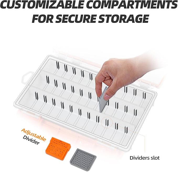 RUNCL Fishing Tackle Box - 360° Waterproof Tackle Trays, 3700 Fishing Tackle Box Organizer with Adjustable Dividers for Jigs Lures, Orange, 2 Pack