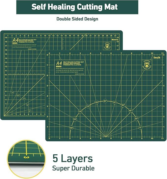 39 Pcs Rotary Cutter Set - Quilting Kit incl. 45mm Fabric Cutter, 5 Extra Rotary Blades, A4 Cutting Mat, Craft Knife Set, Quilting Ruler and Sewing Clips, Ideal for Crafting, Sewing, Patchworking