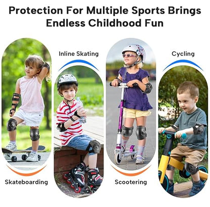 Cockchafer Kids and Youth Knee Elbow Wrist Guards Protective Gear Set for Skateboarding, Roller Skating, Inline Skating, Scooter Riding, BMX Biking (Black, Small)