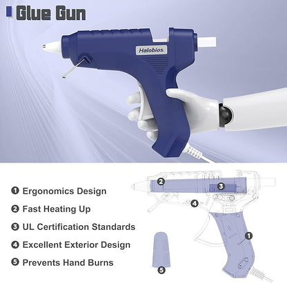 Hot Glue Gun with Preheating, 20 Glue Sticks, Full Size for DIY Crafts & Home Repairs (40W Blue)