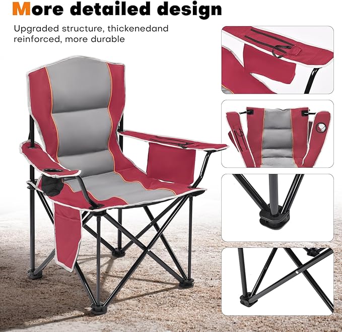 XMT Premium Padded Folding Chair, Extra Wide & Heavy Duty 450lbs Capacity, Portable Camping Chair with Insulated Cooler, Cup Holder & Storage, Compact Foldable for Outdoor, Beach, Picnics