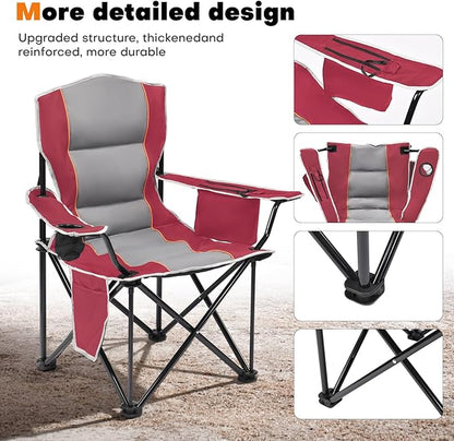 XMT Premium Padded Folding Chair, Extra Wide & Heavy Duty 450lbs Capacity, Portable Camping Chair with Insulated Cooler, Cup Holder & Storage, Compact Foldable for Outdoor, Beach, Picnics