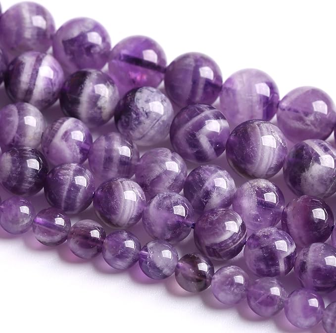 8MM 45PCS Purple Amethyst Dream Lace Beads Natural Quartz Crystal Stone Loose Beads for Jewelry Making DIY Bracelet Grade A+ 15 inches Strand