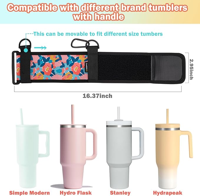 Water Bottle Carrier Holder with Shoulder Strap Water Bottle Handle Strap Sling for Stanley 30&40oz Tumblers with 2pc Straw Covers Toppers for Stanley Cup Accessories (Floral Print)