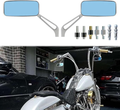Devilmotor Rectangle Motorcycle Bobber Mirrors Smoke Blue Compatible with Harley Road King Street Glide Sportster Softail Fatboy Cruiser Chopper